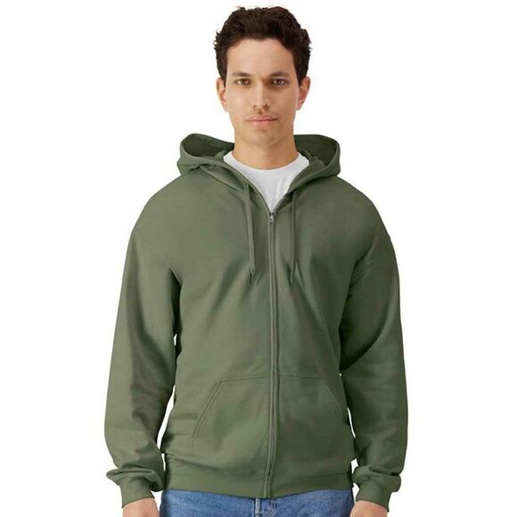 Gildan Mens Midweight Soft Touch Full Zip Hoodie / Military Green